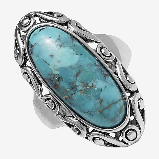 Womens Enhanced Blue Turquoise Sterling Silver Cocktail Ring