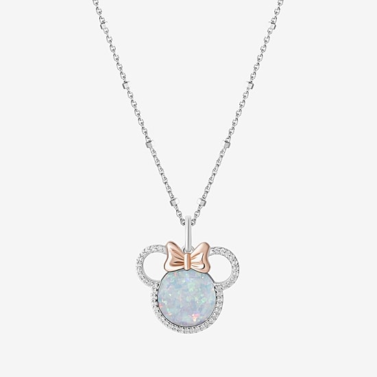 Disney Jewels Collection Womens 1/8 CT. T.W. Lab Created Diamond with Gemstone 14K Two Tone Gold Over Silver Minnie Mouse Pendant Necklace