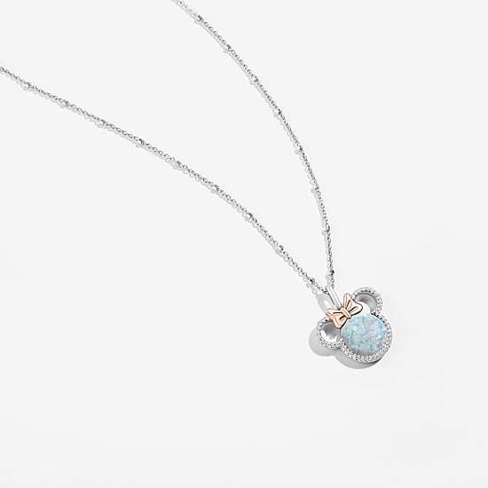 Disney Jewels Collection Womens 1/8 CT. T.W. Lab Created Diamond with Gemstone 14K Two Tone Gold Over Silver Minnie Mouse Pendant Necklace
