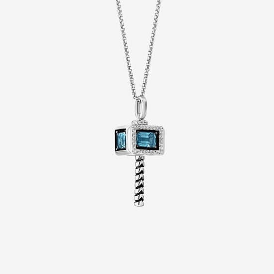 Marvel Fine Jewelry "Mjolnir" Hammer Womens 1/8 CT. T.W. Genuine Blue Topaz Sterling Silver 18 Inch Pendant Necklace