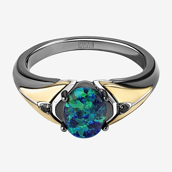 Marvel Fine Jewelry Womens Diamond Accent Lab Created Green Opal 14K Gold Over Silver Sterling Silver Oval Loki Marvel Cocktail Ring
