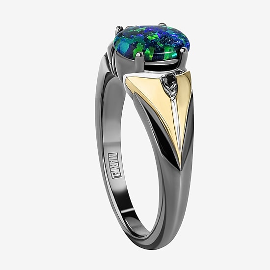Marvel Fine Jewelry Womens Diamond Accent Lab Created Green Opal 14K Gold Over Silver Sterling Silver Oval Loki Marvel Cocktail Ring