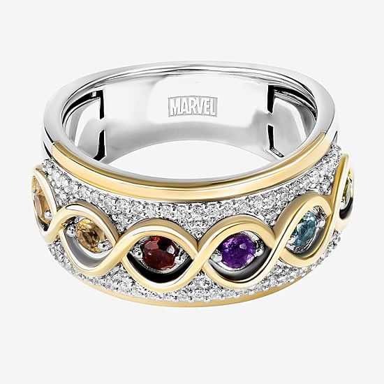 Infinity Stones Unisex Adult 1/5 CT. Genuine Multi Color 14K Gold Over Silver Sterling Silver Avengers Guardians of the Galaxy Marvel Band