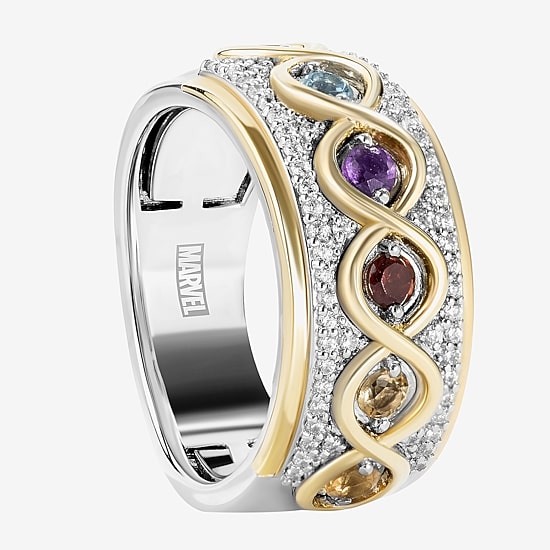 Infinity Stones Unisex Adult 1/5 CT. Genuine Multi Color 14K Gold Over Silver Sterling Silver Avengers Guardians of the Galaxy Marvel Band