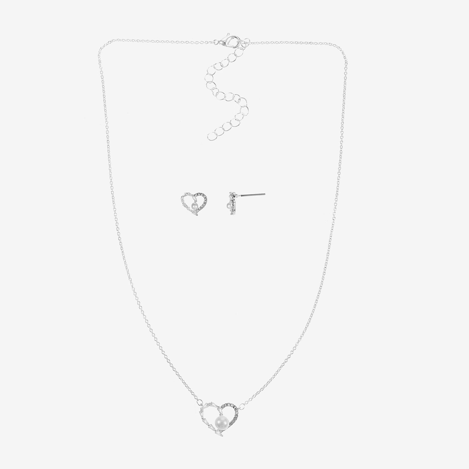 Sparkle Allure Womens Cubic Zirconia Simulated Pearl Pure Silver Over Brass Heart 2-pc. Jewelry Set