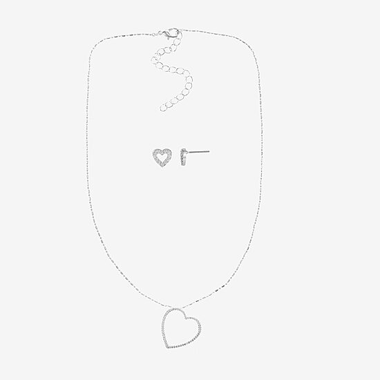 Sparkle Allure Womens Cubic Zirconia Pure Silver Over Brass Heart 2-pc. Jewelry Set