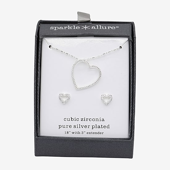 Sparkle Allure Womens Cubic Zirconia Pure Silver Over Brass Heart 2-pc. Jewelry Set