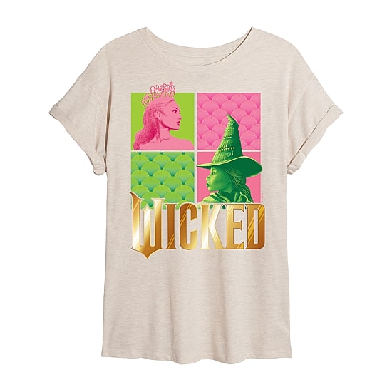 Movie Elphaba And Glinda Tee Womens Juniors Crew Neck Short Sleeve Regular Fit Wicked Graphic T-Shirt