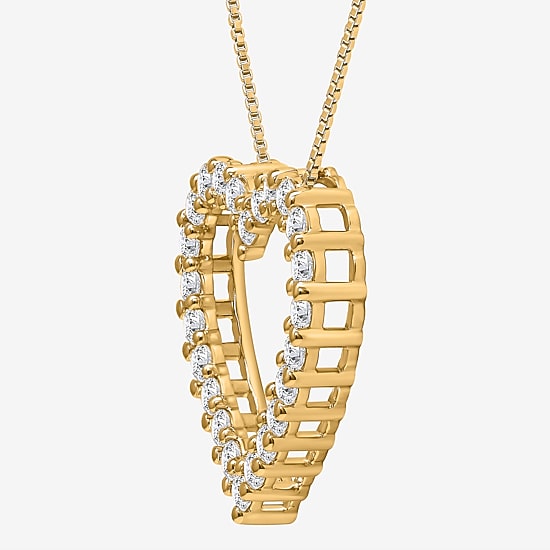 (I / I1) Womens 1 CT. T.W. Lab Grown White Diamond 10K Gold Heart 18 Inch Pendant Necklace