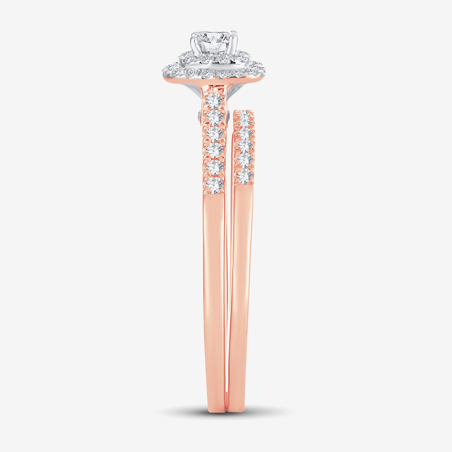 H-I / Si1-Si2) Womens CT. T.W. Lab Grown White Diamond 10K or 14K Gold Cushion Side Stone Halo Bridal Set