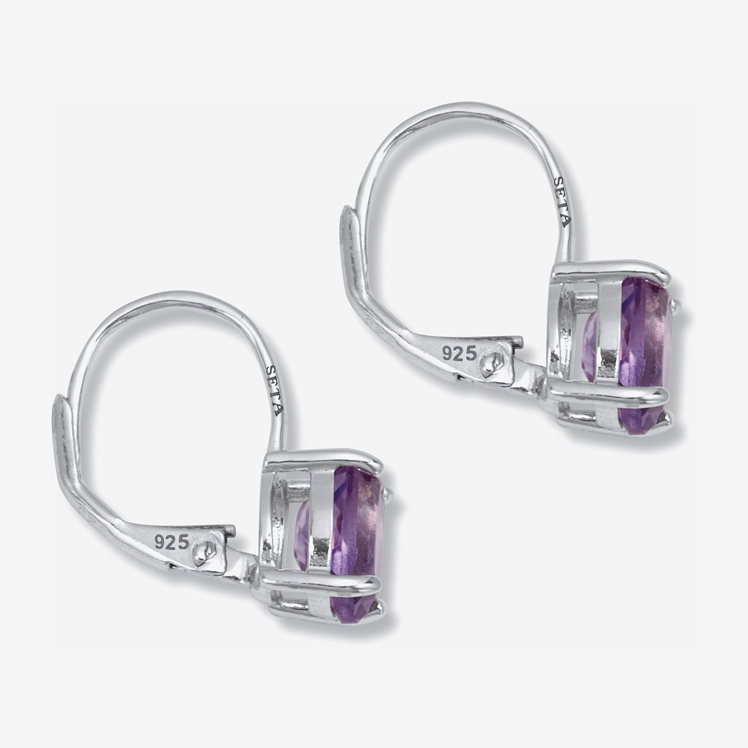 Womens Genuine Purple Amethyst Sterling Silver Oval Drop Earrings