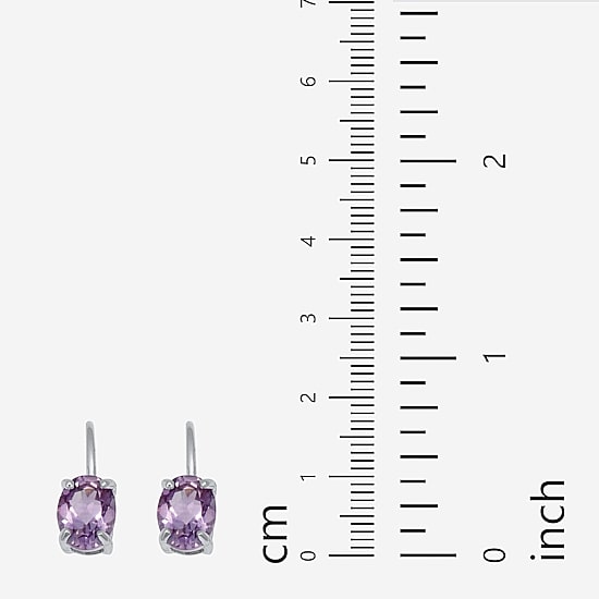 Womens Genuine Purple Amethyst Sterling Silver Oval Drop Earrings