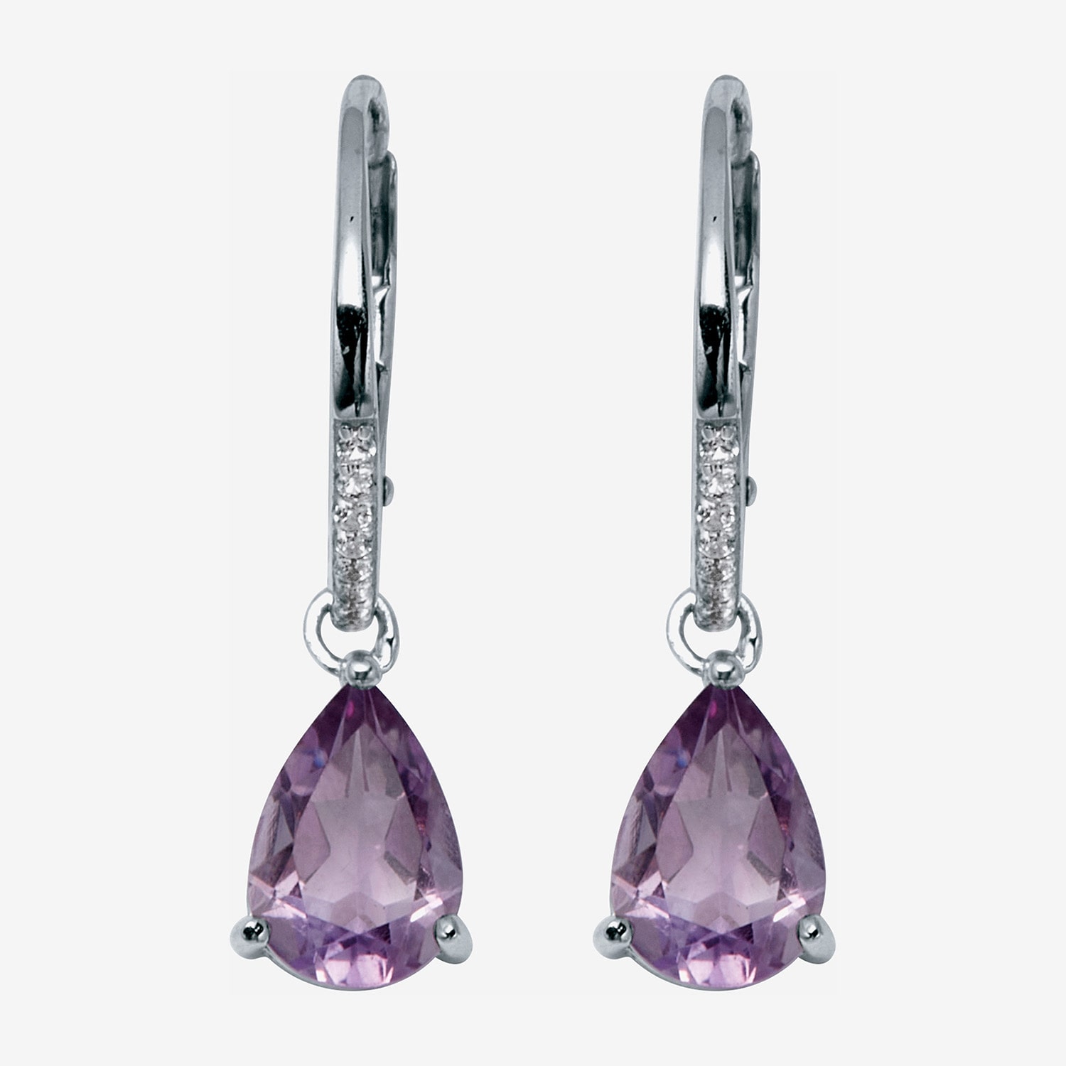 Womens Genuine Purple Amethyst Sterling Silver Pear Drop Earrings