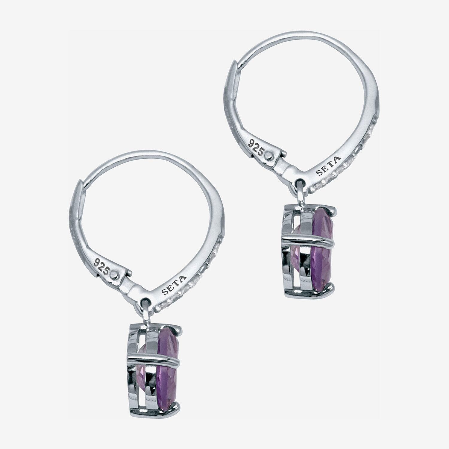 Womens Genuine Purple Amethyst Sterling Silver Pear Drop Earrings