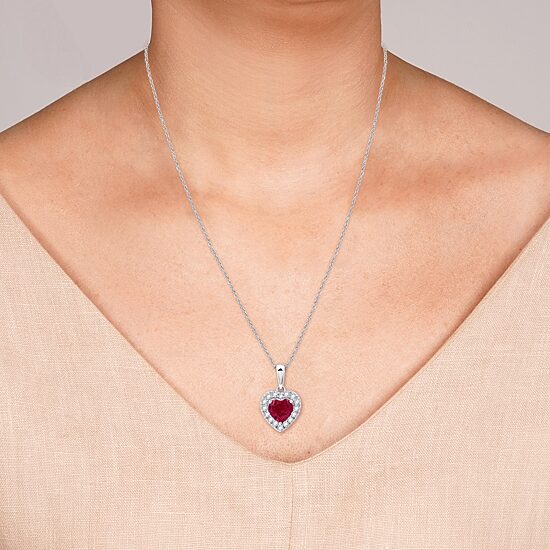 Yes, Please! Womens Lab Created Red Ruby Sterling Silver Heart 18 Inch Pendant Necklace