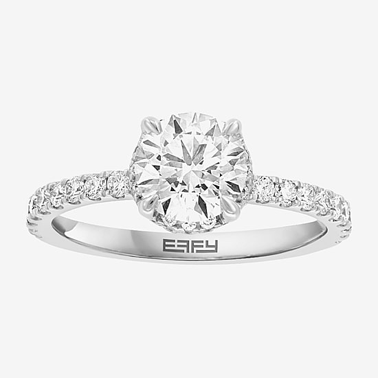 Effy Final Call (G / Vs2-Si1) Womens 1 3/4 CT. T.W. Lab Grown White Diamond 14K Gold Round Solitaire Side Stone Engagement Ring