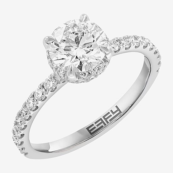 Effy Final Call (G / Vs2-Si1) Womens 1 3/4 CT. T.W. Lab Grown White Diamond 14K Gold Round Solitaire Side Stone Engagement Ring