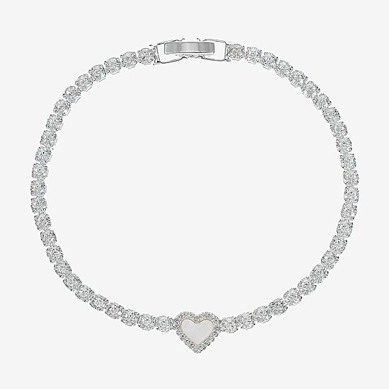 Sparkle Allure Halo Womens Cubic Zirconia Pure Silver Over Brass Heart 7.5 Inch Tennis Bracelet