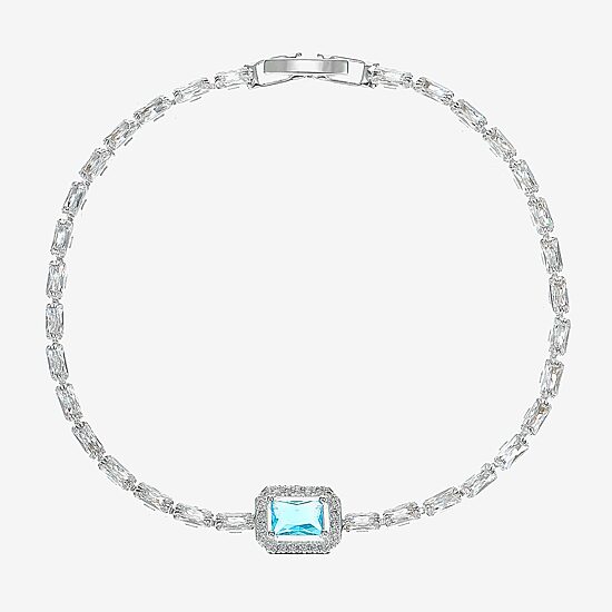 Sparkle Allure Womens Blue Cubic Zirconia Pure Silver Over Brass Rectangular 7.5 Inch Tennis Bracelet