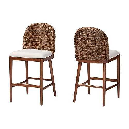 bali & pari Denver Modern Bohemian Walnut Brown Finished Acacia Wood and Seagrass Counter Stool