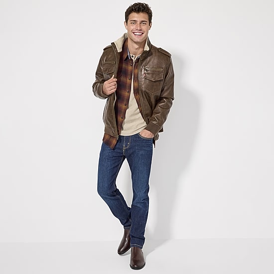 Levi's® Mens Faux Leather Water Resistant Midweight Bomber Jacket