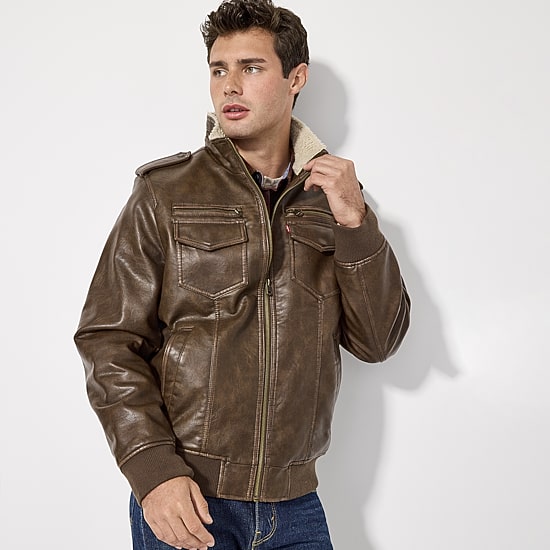 Levi's® Mens Faux Leather Water Resistant Midweight Bomber Jacket