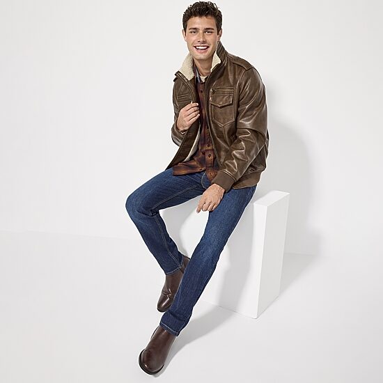Levi's® Mens Faux Leather Water Resistant Midweight Bomber Jacket