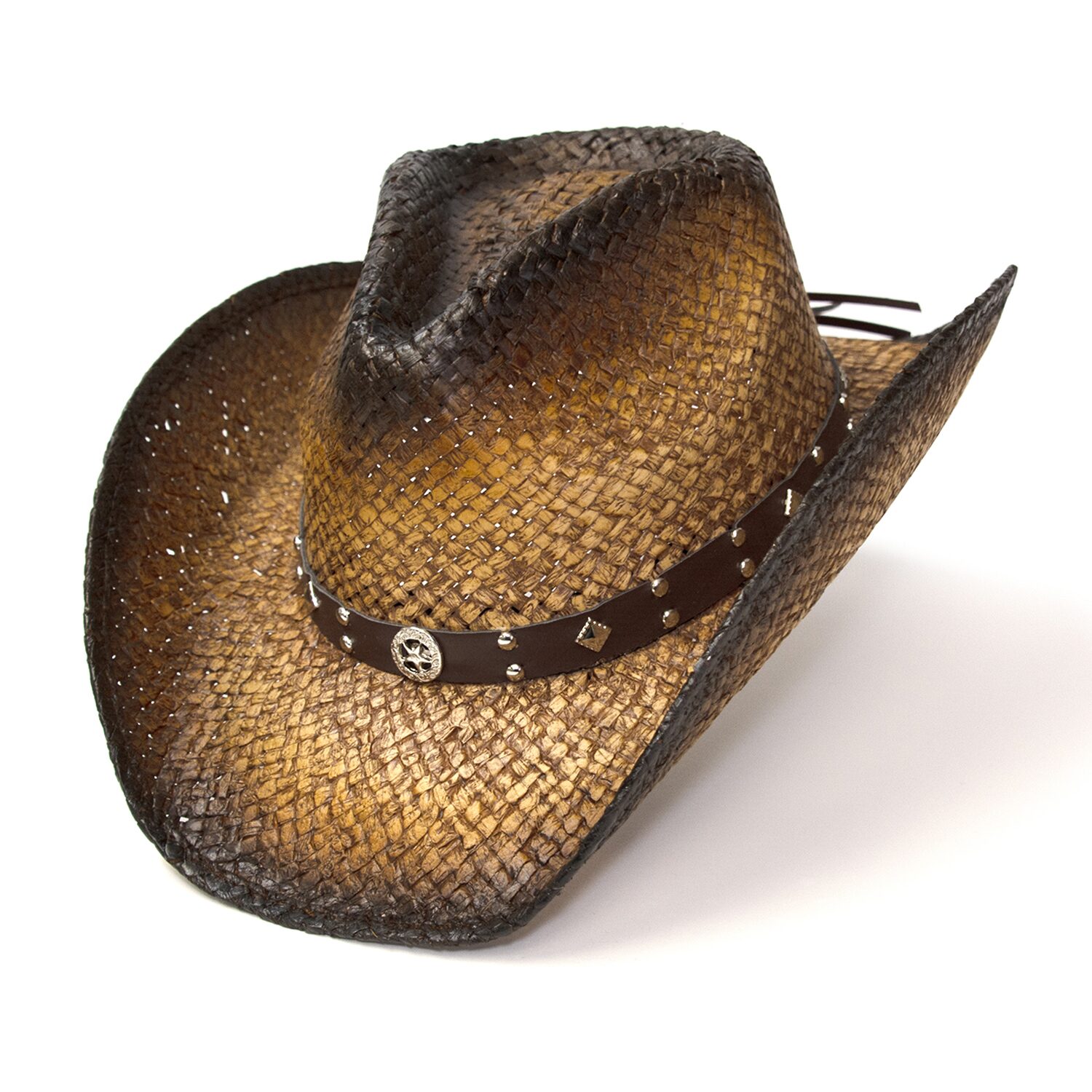 Western Express Dark Brown Straw Pinch Front Mens Cowboy Hat