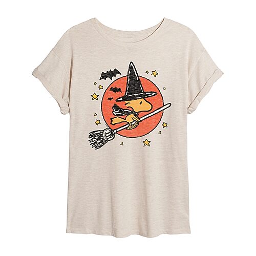 Womens Crew Neck Short Sleeve Regular Fit Peanuts Graphic T-Shirt, Large, Beige