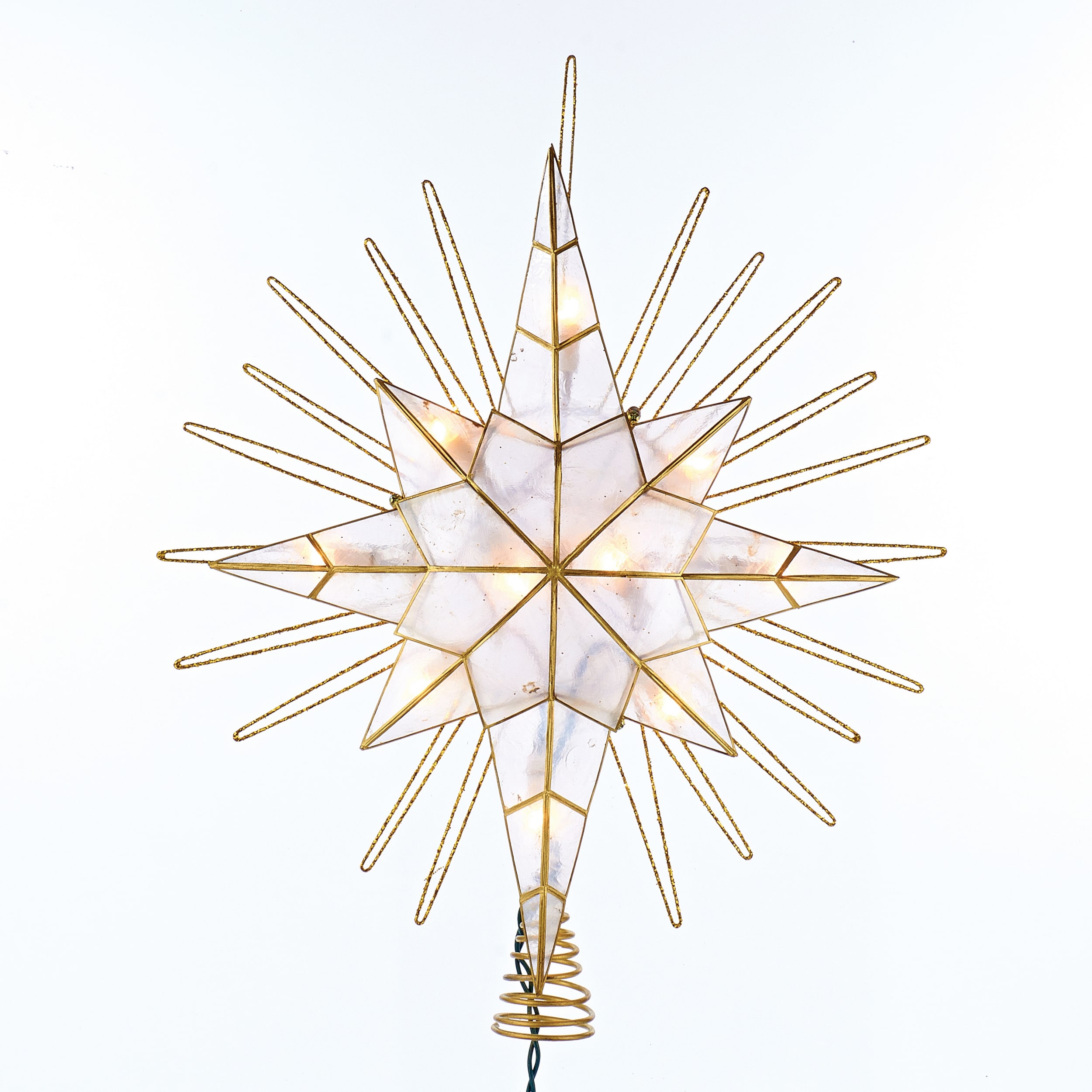 Kurt Adler 10-Light 14" Gold Glitter Capiz Bethlehem Star Treetop
