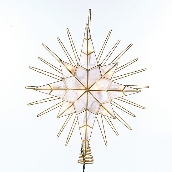 Kurt Adler 10-Light 14" Gold Glitter Capiz Bethlehem Star Treetop