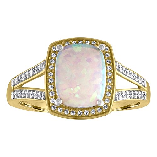 Womens 10K Gold Lab-Created Opal & 1/5 CT. T.W. Diamond Cocktail Ring, 7