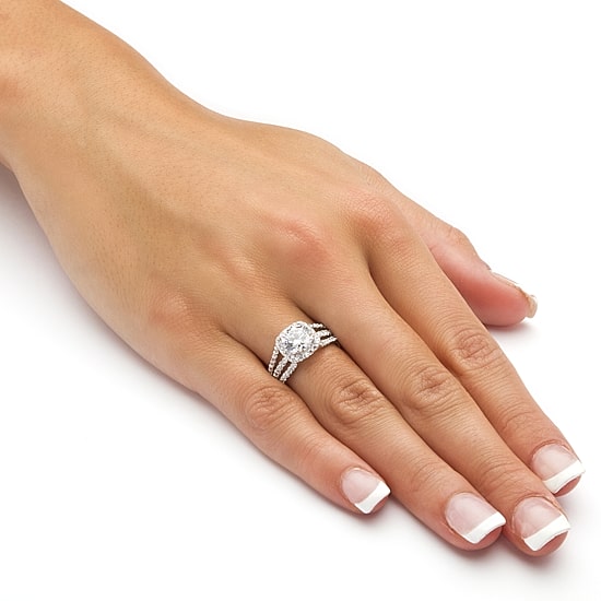 DiamonArt® Womens 2 1/4 CT. T.W. White Cubic Zirconia Platinum Over Silver Round Engagement Ring