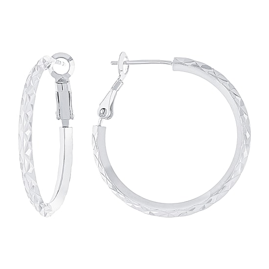 Silver Reflections Pure Silver Over Brass Hoop Earrings