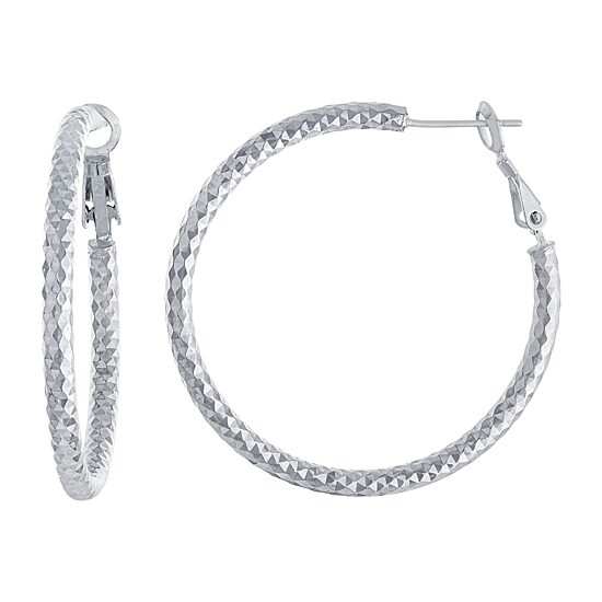 Silver Reflections Pure Silver Over Brass Hoop Earrings