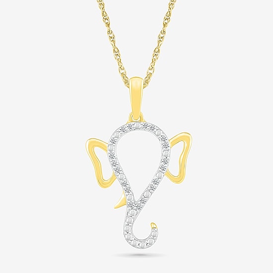 Lord Ganesha Womens Diamond Accent Natural White Diamond 14K Gold 18 Inch Pendant Necklace