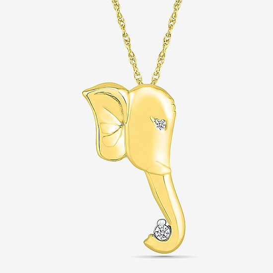 Lord Ganesha Womens Diamond Accent Natural White Diamond 14K Gold 18 Inch Pendant Necklace