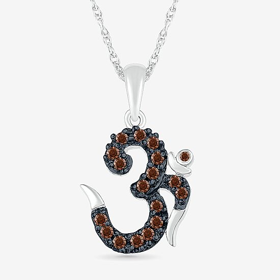 Ohm Symbol Womens 1/6 CT. T.W. Natural Champagne Diamond 14K Gold 18 Inch Pendant Necklace