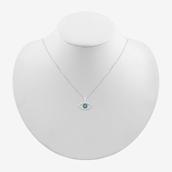 Womens 1/10 CT. T.W. Natural Blue Diamond 14K Gold Evil Eye 18 Inch Pendant Necklace