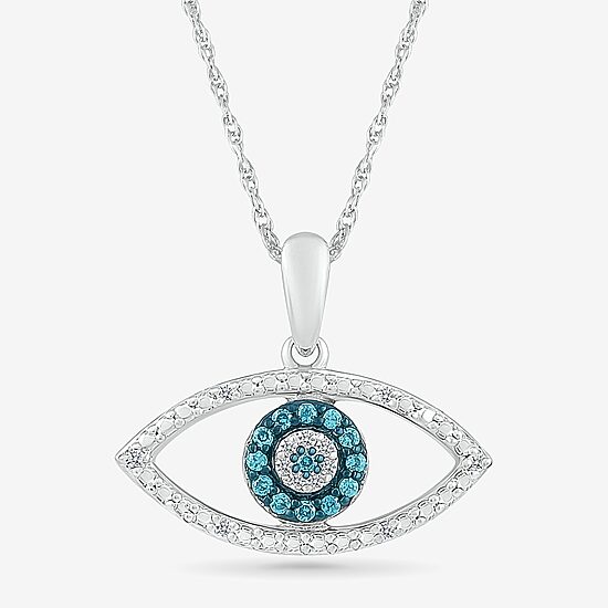 Womens 1/10 CT. T.W. Natural Blue Diamond 14K Gold Evil Eye 18 Inch Pendant Necklace