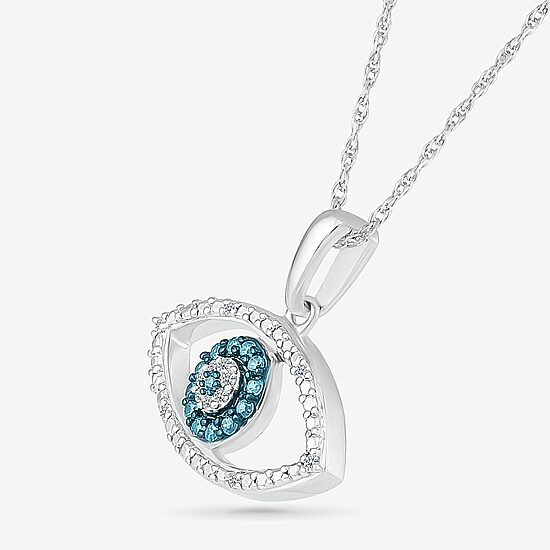 Womens 1/10 CT. T.W. Natural Blue Diamond 14K Gold Evil Eye 18 Inch Pendant Necklace