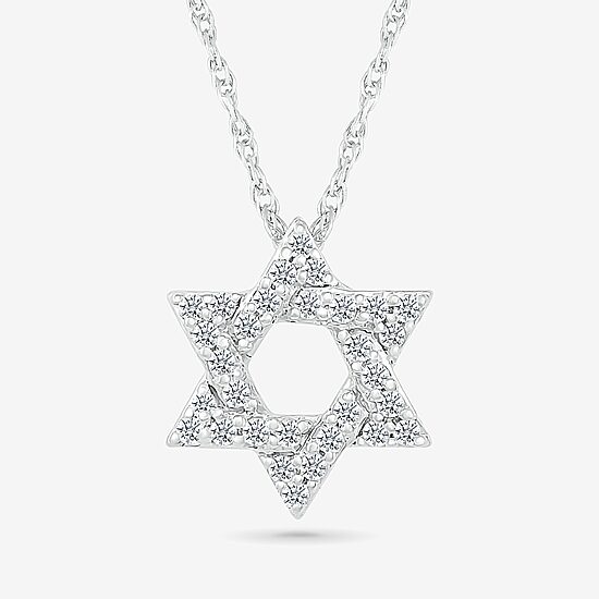 Star Of David Womens 1/6 CT. T.W. Natural White Diamond 14K Gold Star 18 Inch Pendant Necklace