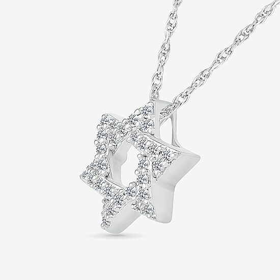 Star Of David Womens 1/6 CT. T.W. Natural White Diamond 14K Gold Star 18 Inch Pendant Necklace