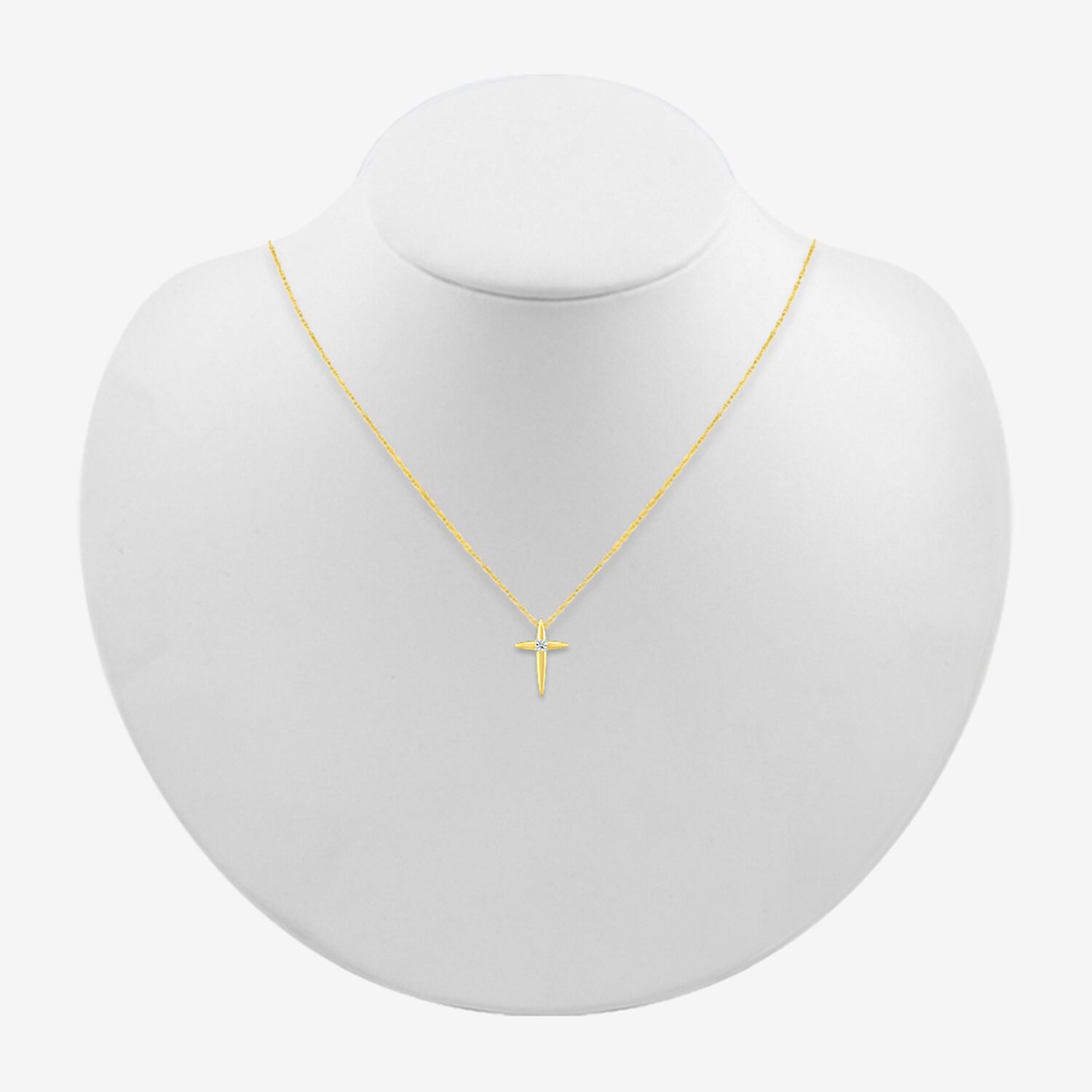 Womens Diamond Accent Natural White Diamond 14K Gold Cross 18 Inch Pendant Necklace
