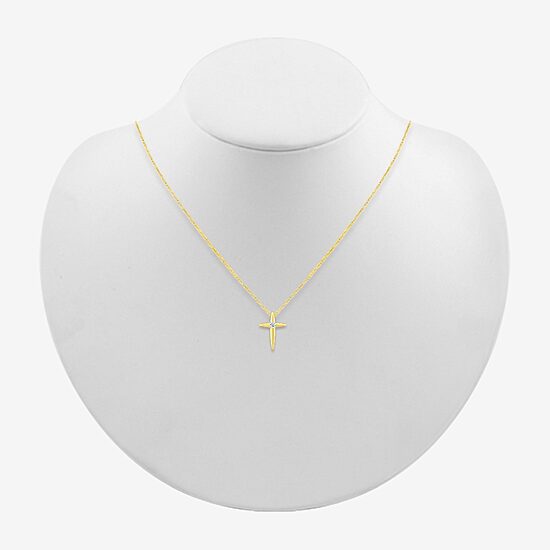 Womens Diamond Accent Natural White Diamond 14K Gold Cross 18 Inch Pendant Necklace