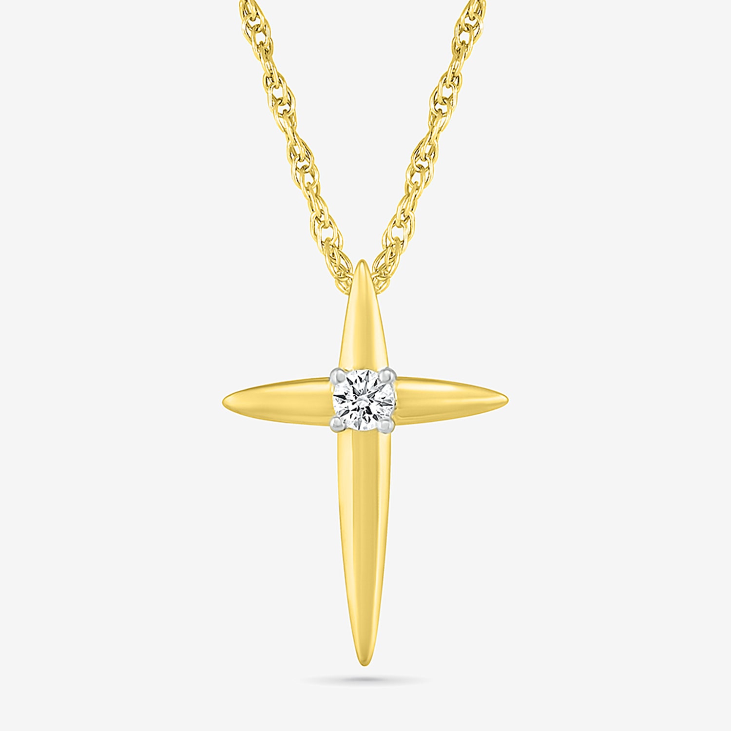 Womens Diamond Accent Natural White Diamond 14K Gold Cross 18 Inch Pendant Necklace