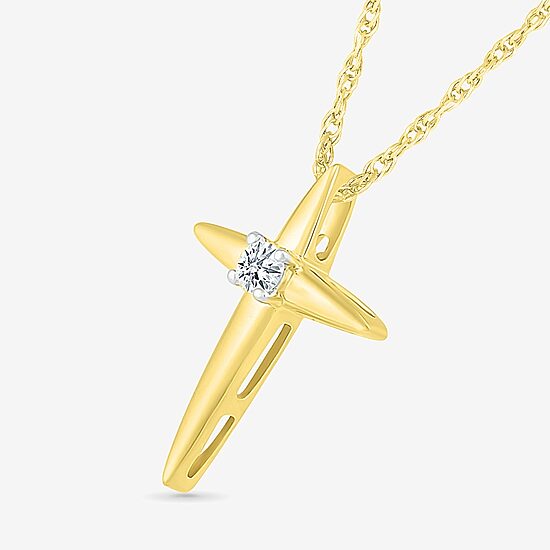 Womens Diamond Accent Natural White Diamond 14K Gold Cross 18 Inch Pendant Necklace