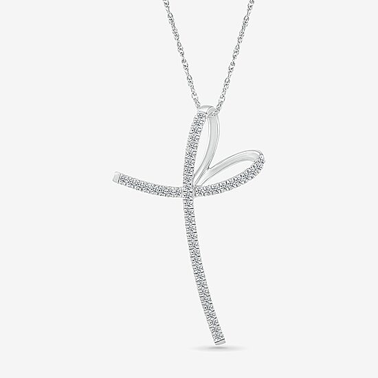 Womens 1/3 CT. T.W. Natural White Diamond 14K Gold Cross 18 Inch Pendant Necklace