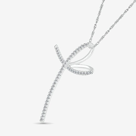 Womens 1/3 CT. T.W. Natural White Diamond 14K Gold Cross 18 Inch Pendant Necklace
