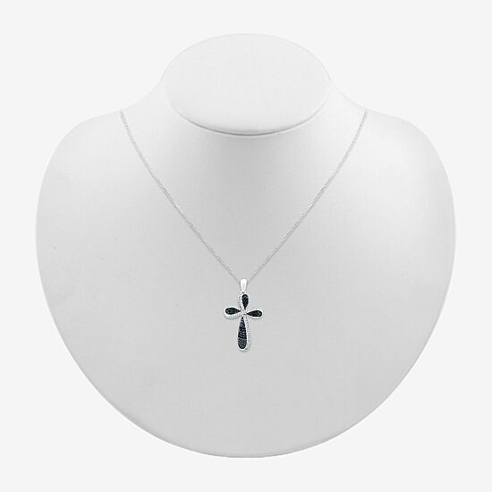 Womens 1/4 CT. T.W. Natural Black Diamond 14K Gold Cross 18 Inch Pendant Necklace